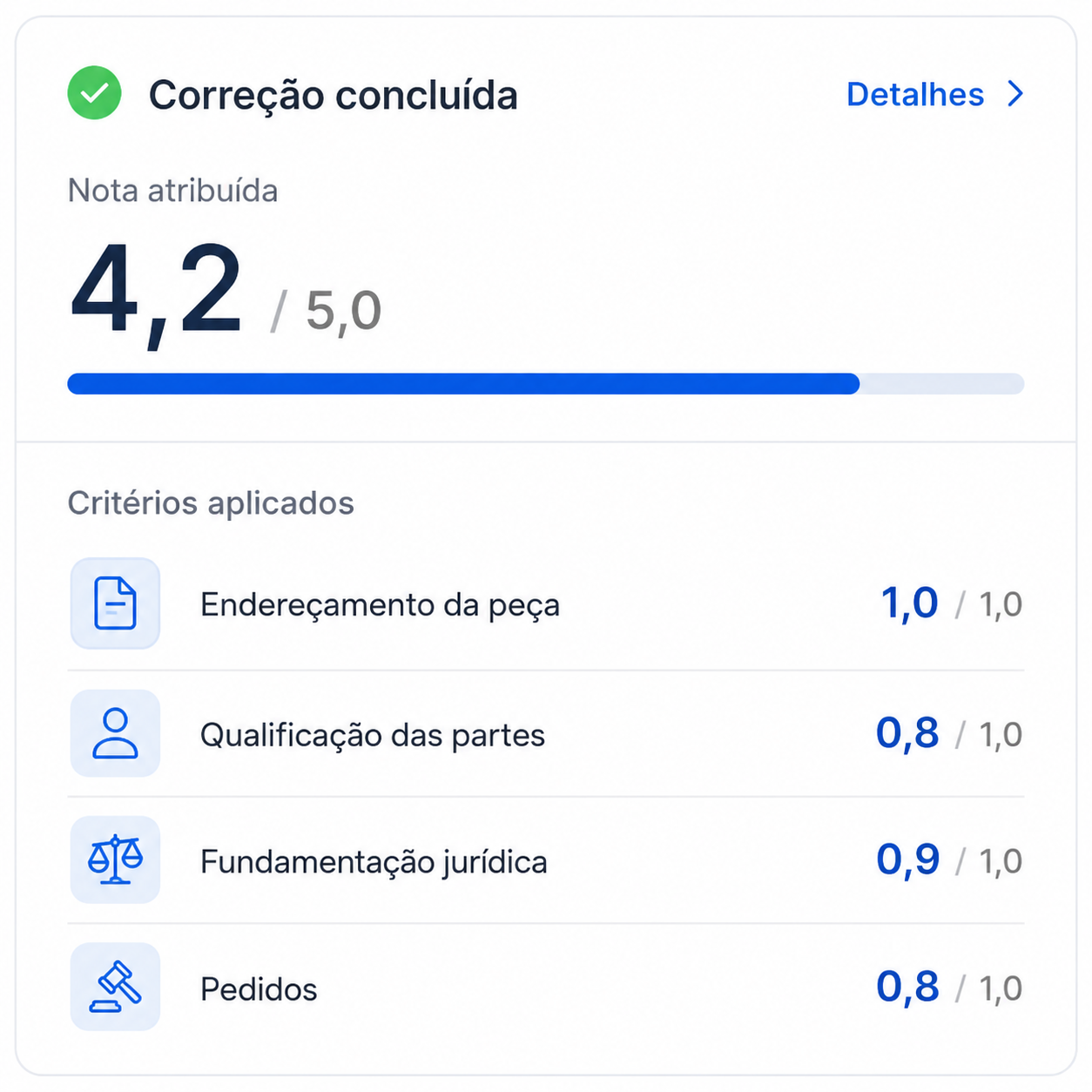 Correção concluída com nota e critérios aplicados